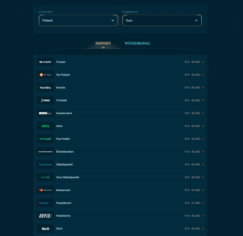 Talletusmenetelmät ja voittojen nostaminen Slotuna Casinolla